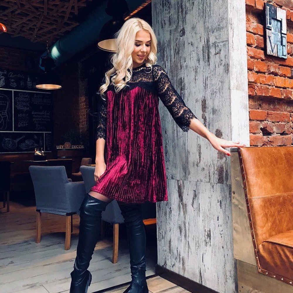 2019 Fashion Sexy Short Velvet Lace Women Dresses - Picture 6 of 6